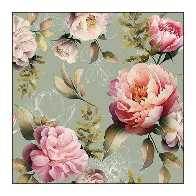 Afbeelding laden in galerijviewer, Ambiente servet 25 peonies composition green fsc mix
