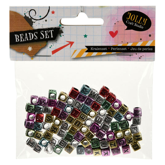 Kralenset metallic letters, 15 gram per zak