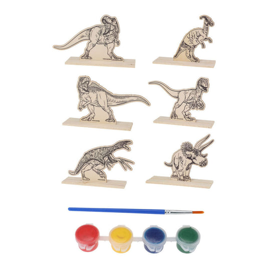Dino verfsetje hout, 6dlg.
