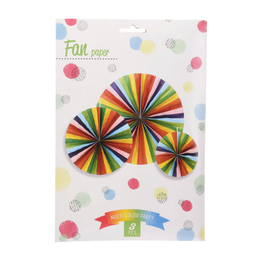 Waaier papier multi kleuren, set van 3