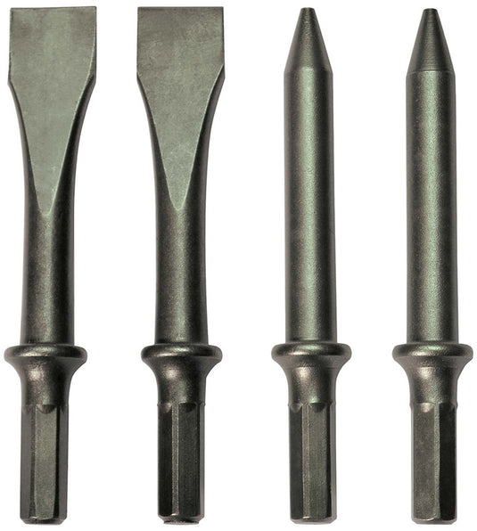 Stanley beitelset - 4-delig - 2 puntbeitels 75 mm en 2 vlakke beitels 20 x 75 mm - zeskantaansluiting - voor persluchtgereedschap - rvs - geschikt voor steen - grijs