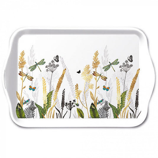 Ambiente tray melamine ornamental flowers white 13x21cm