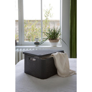 Curver style mand l met deksel rotanstyle antraciet (lxbxh 44x32x25cm)