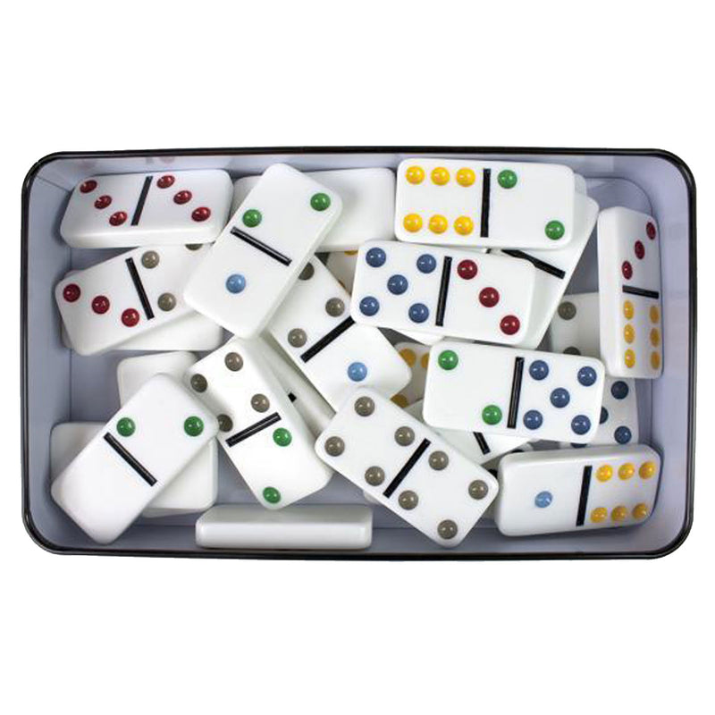Afbeelding laden in galerijviewer, Tactic domino double six – bordspel – luxe tin – klassiek dominospel met gekleurde stenen – vanaf 7 jaar – 2 of meer spelers

