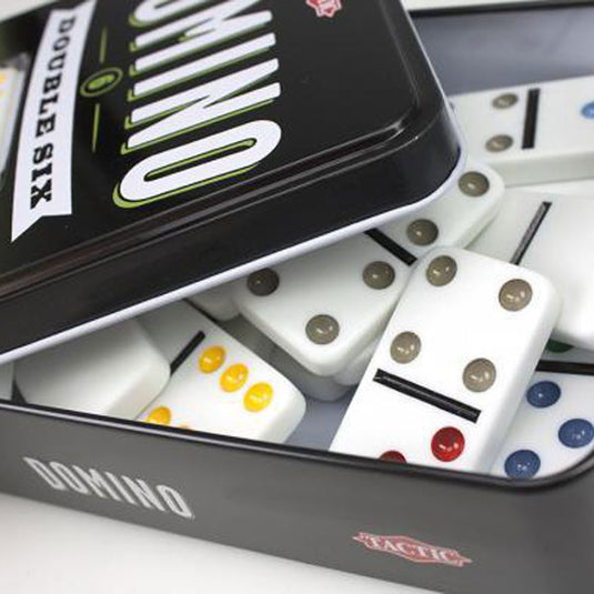 Tactic domino double six – bordspel – luxe tin – klassiek dominospel met gekleurde stenen – vanaf 7 jaar – 2 of meer spelers