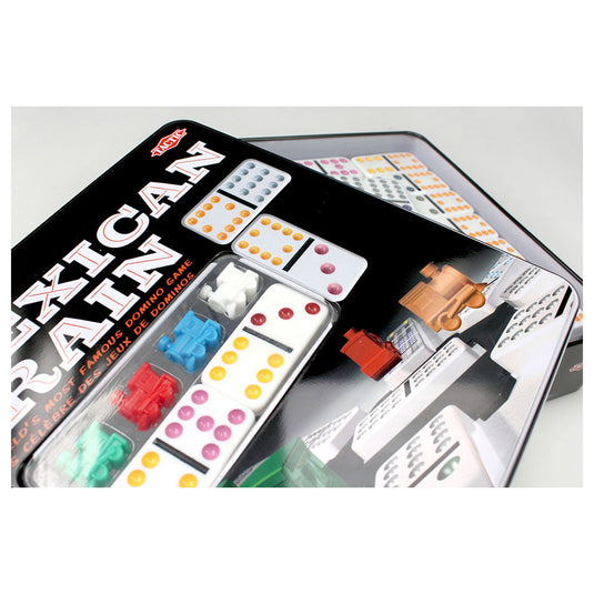 Tactic domino mexican train – bordspel – luxe tin – wereldberoemd dominospel met gekleurde stenen – 2 tot 8 spelers – vanaf 7 jaar