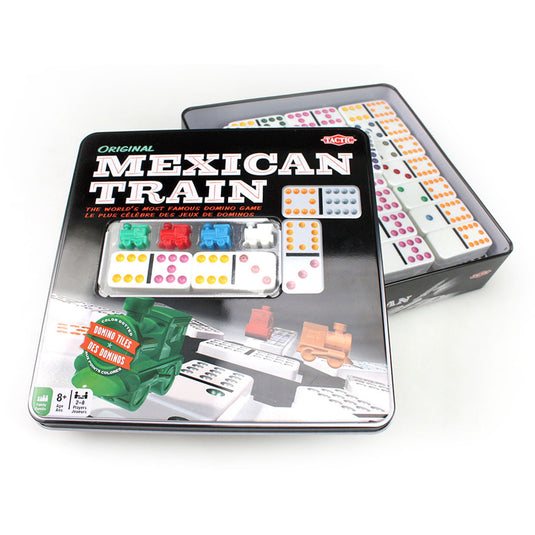 Tactic domino mexican train – bordspel – luxe tin – wereldberoemd dominospel met gekleurde stenen – 2 tot 8 spelers – vanaf 7 jaar