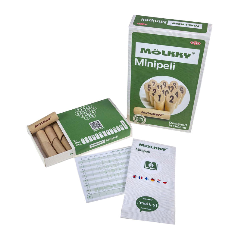 Afbeelding laden in galerijviewer, Tactic mölkky mini – vang- en werpspel - origineel fins houten werpspel in mini formaat – duurzaam berkenhout – met gratis score-app

