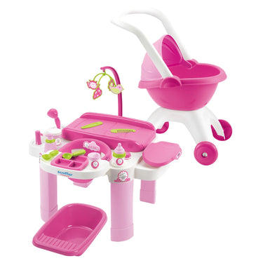 Ecoiffier ecoffier verzorgingsset met poppenwagen