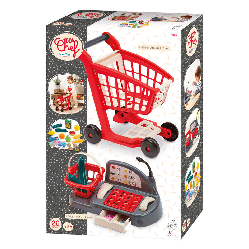 Afbeelding laden in galerijviewer, Ecoiffier 100% chef gevulde winkelwagen en kassa - 26dlg.
