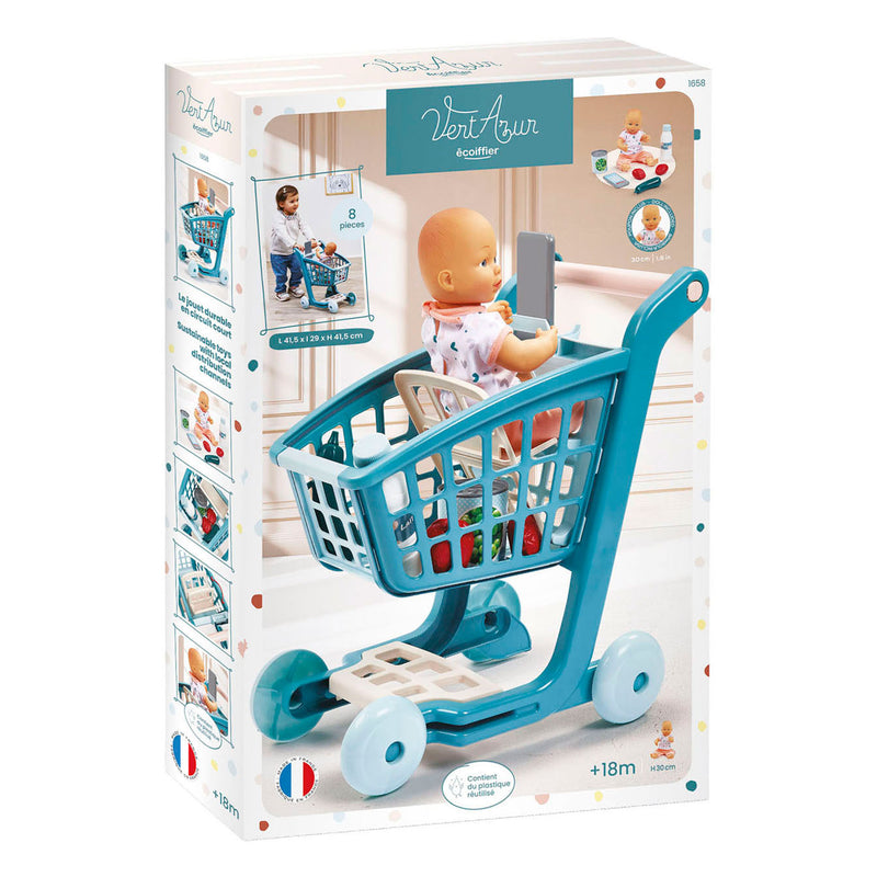 Afbeelding laden in galerijviewer, Ecoiffier vert azur gevulde winkelwagen met babypop - 8dlg.
