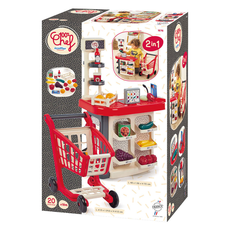 Afbeelding laden in galerijviewer, Ecoiffier 100% chef winkelbalie en winkelwagen - 20dlg.
