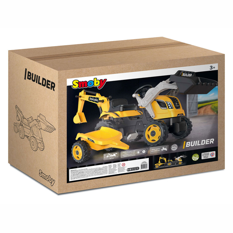 Afbeelding laden in galerijviewer, Smoby Builder Max Graafmachine Traptractor met Trailer Geel
