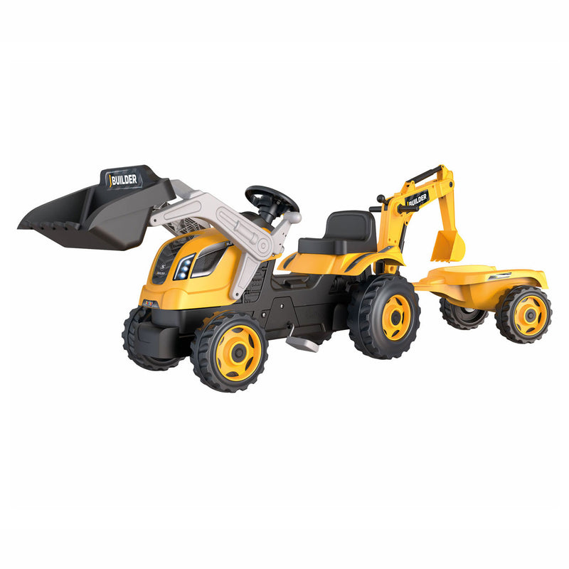 Afbeelding laden in galerijviewer, Smoby Builder Max Graafmachine Traptractor met Trailer Geel
