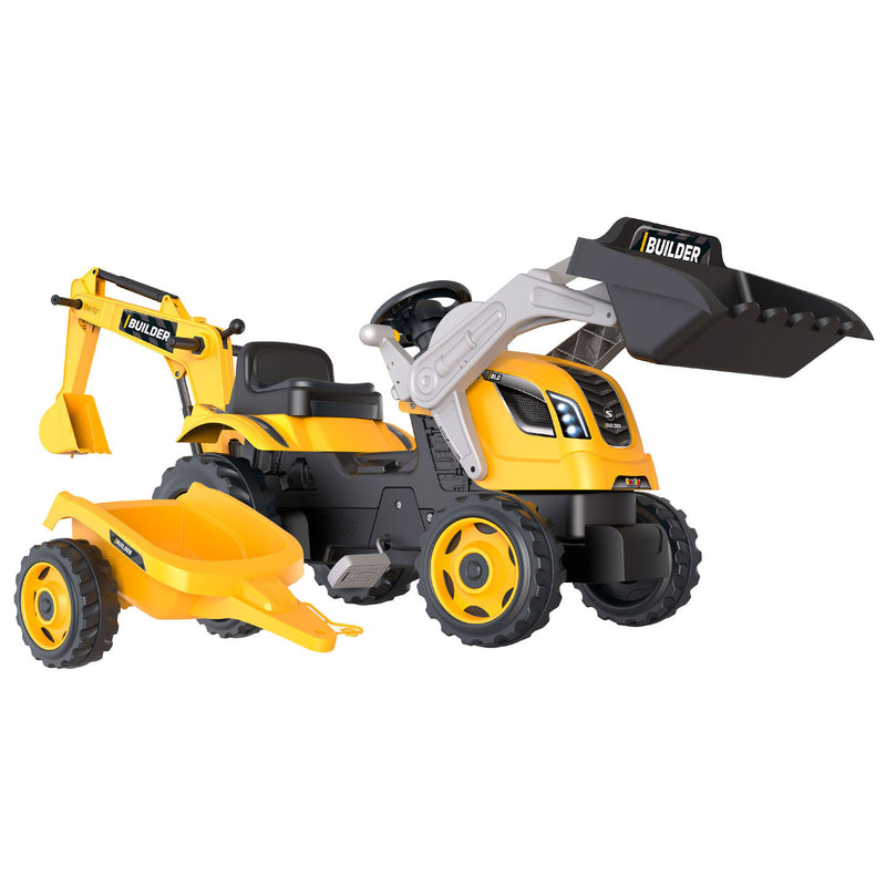 Afbeelding laden in galerijviewer, Smoby Builder Max Graafmachine Traptractor met Trailer Geel
