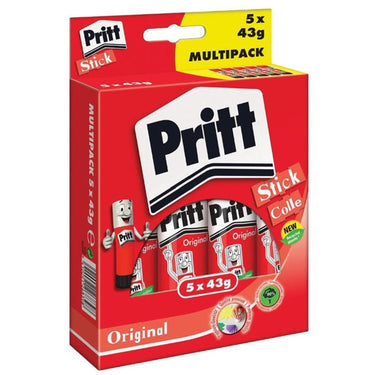 Pritt lijm stick original 5x43 gram | voordeel blister | lijmstick plakmiddel | school kantoor lijmstift | makkelijk milieuvriendelijk te gebruiken lijmstift.
