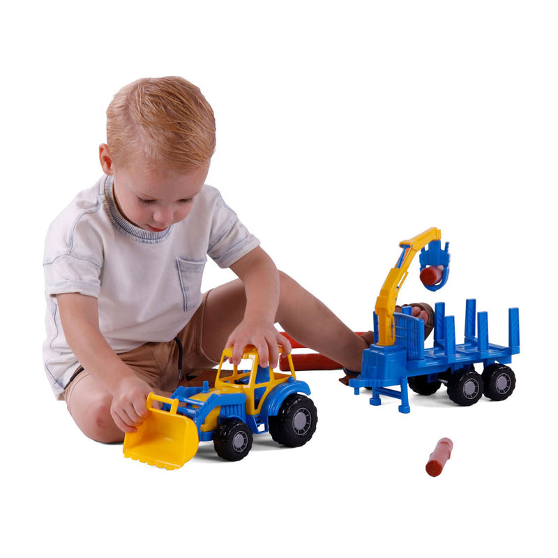 Afbeelding laden in galerijviewer, Cavallino junior tractor met kraan aanhangwagen en hout, 46cm
