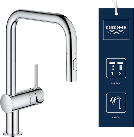 Grohe minta keukenkraan - met uittrekbare handdouche - 2 straalsoorten - chroom