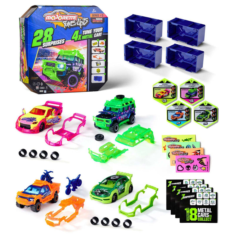 Afbeelding laden in galerijviewer, Majorette Tune Up's 3 Raceauto's met 28 Surprises, Set van 4
