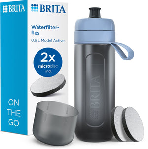 Brita - fill go - drinkfles active voor volwassenen - 0,6l - limoengroen - inclusief 1 microdisc filterpatroon - ideaal voor drinkflessen