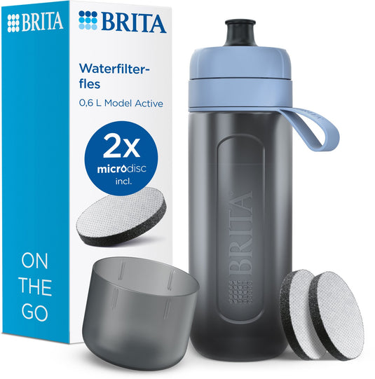 Brita - fill go - drinkfles active voor volwassenen - 0,6l - limoengroen - inclusief 1 microdisc filterpatroon - ideaal voor drinkflessen