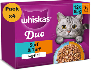 Whiskas kattenvoer - adult 1+ - duo surf turf in gelei - 4x12x85g
