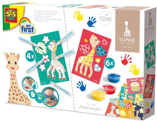 Ses creative sophie la girafe kleuren en vingerverven - 10 kaarten - vanaf 1 jaar - babyproof - goed uitwasbaar - schoencadeautjes sinterklaas