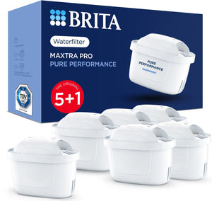 Brita waterfilterpatroon maxtra pro pure performance - 5+1 stuks - originele waterfilter voor waterfilterkannen - filtert onzuiverheden zoals herbiciden, pfas, chloor, kalk en metalen