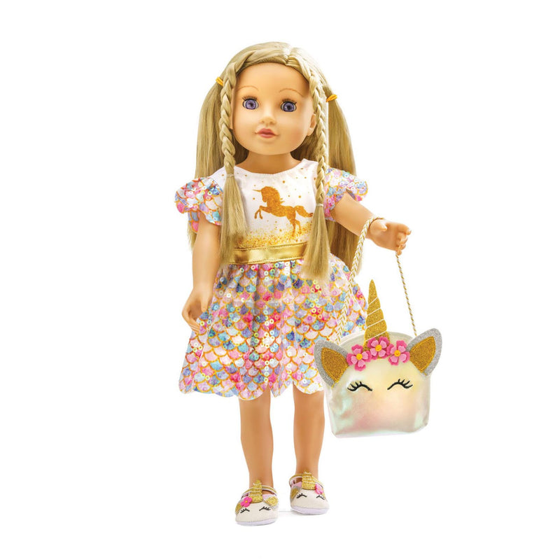 Afbeelding laden in galerijviewer, Heless poppenjurk unicorn goldy, 28-35 cm
