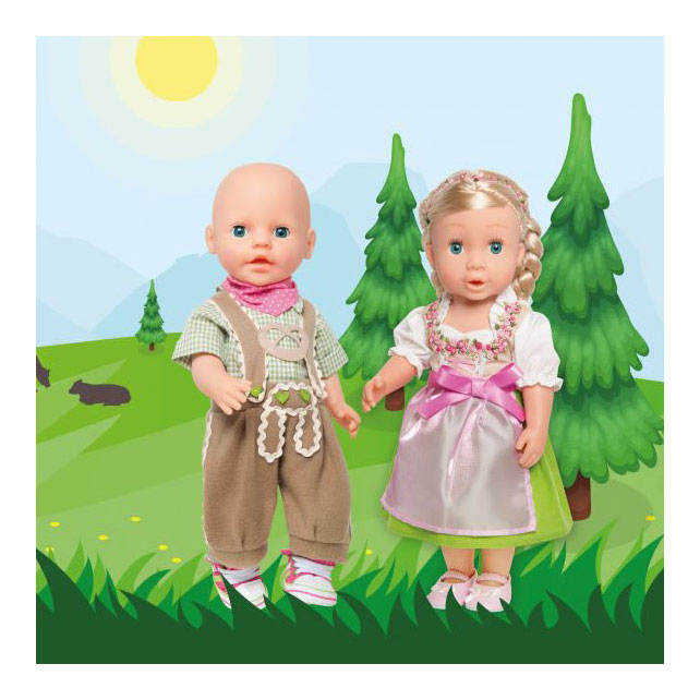 Afbeelding laden in galerijviewer, Heless poppenkleding lederhosen met overhemd en sjaal, 28-35 cm
