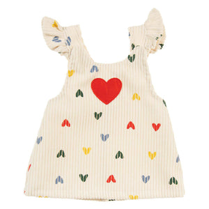 Heless poppen ribfluwelen jurk hartjesconfetti, 35-45 cm