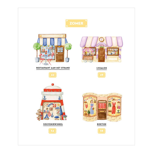 Deltas cozy shops schilderen in aquarel