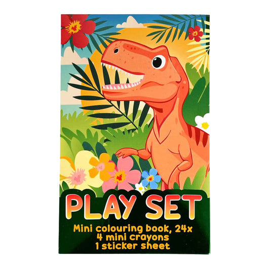 Wins holland traktatiesetje - kleurboekje, waskrijtjes en stickervel - dino