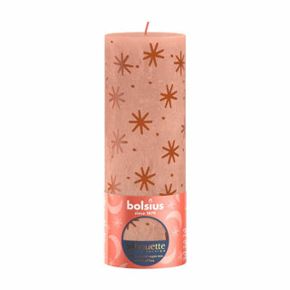 Bolsius stompkaars rustiek 19 x 6,8 cm creamy caramel met print | 4 stuks