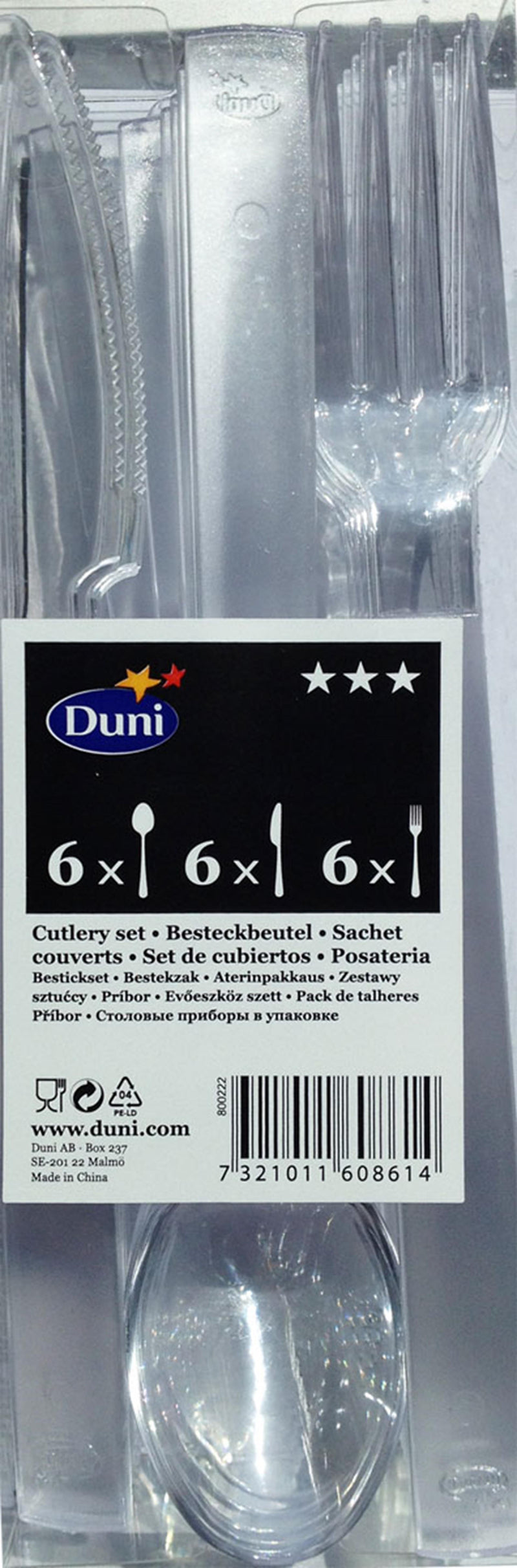 Afbeelding laden in galerijviewer, Duni wegwerp bestekset libra 6x mes, 6x vork, 6x lepel transparant

