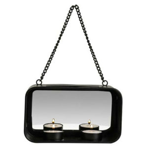 Gusta wand theelichthouder + spiegel 18x10x6.5 cm metaal zwart