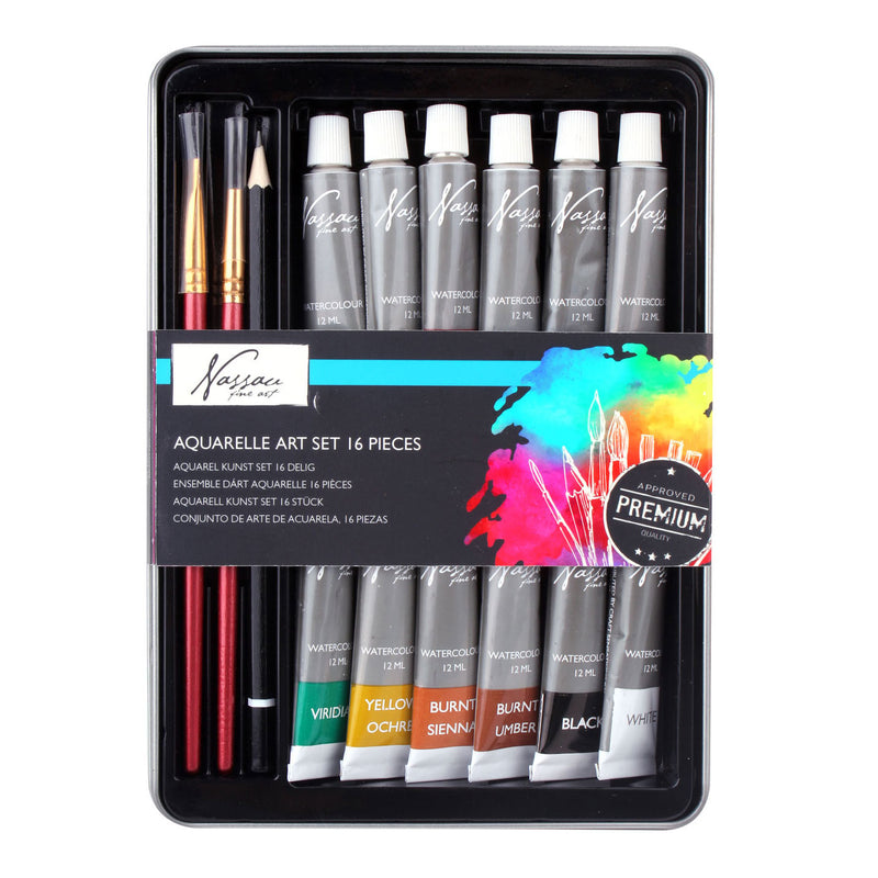Afbeelding laden in galerijviewer, Nassau fine art aquarelverf met accessoires, 16dlg.
