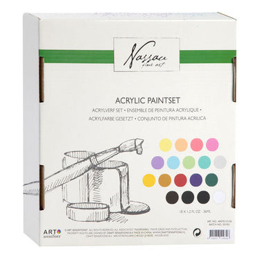 Nassau fine art hobbyverf acrylverf set 18pcs - 36ml verf tubes - acrylverf kinderen en volwassenen - 9 pastel 9 basis kleuren - verf kinderen knutselen - kinder verf set