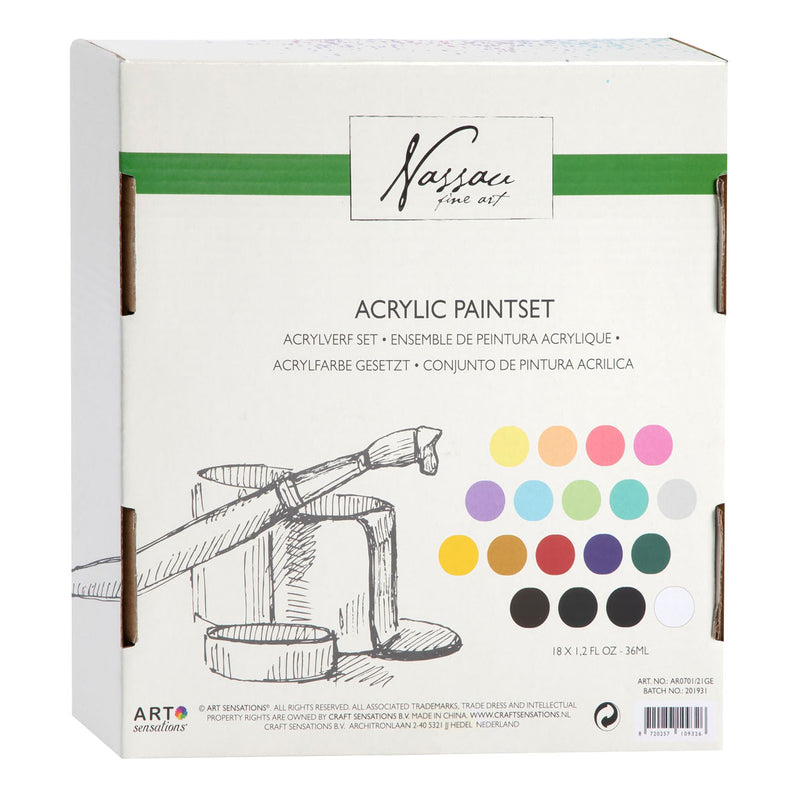 Afbeelding laden in galerijviewer, Nassau fine art hobbyverf acrylverf set 18pcs - 36ml verf tubes - acrylverf kinderen en volwassenen - 9 pastel 9 basis kleuren - verf kinderen knutselen - kinder verf set
