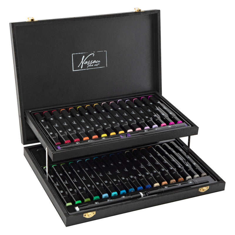 Afbeelding laden in galerijviewer, Nassau Fine Art Nassau Dual Tip Markers in Houten Koffer, 36st.
