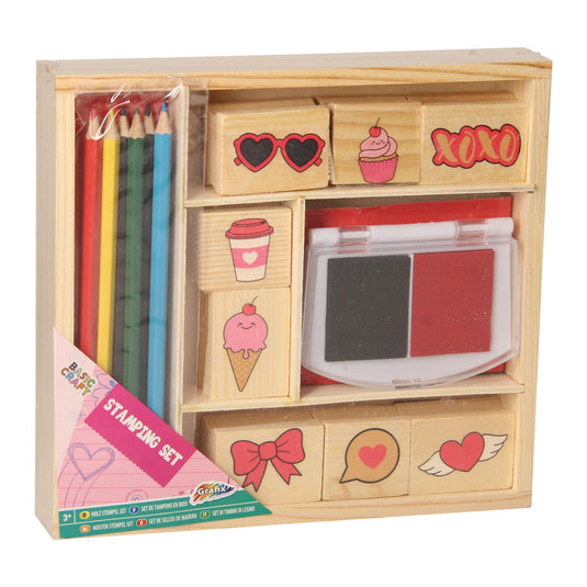 Creative craft group houten stempelset met kleurpotloden