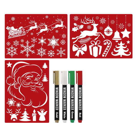 Creative craft group kerst raamsjablonen set met raamstiften