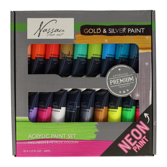 Creative craft group acrylverf fluor en metallic kleuren, 18x36 ml
