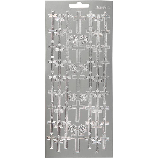 Stickers, kruis, vel 10x23 cm, zilver, 1 vel