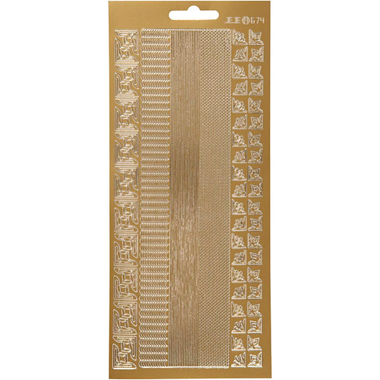 Stickers, randen, vel 10x23 cm, goud, 1 vel