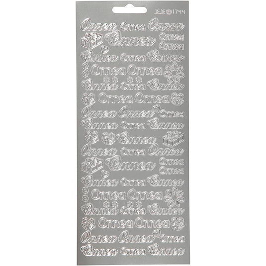 Stickers, onnea, vel 10x23 cm, zilver, 1 vel