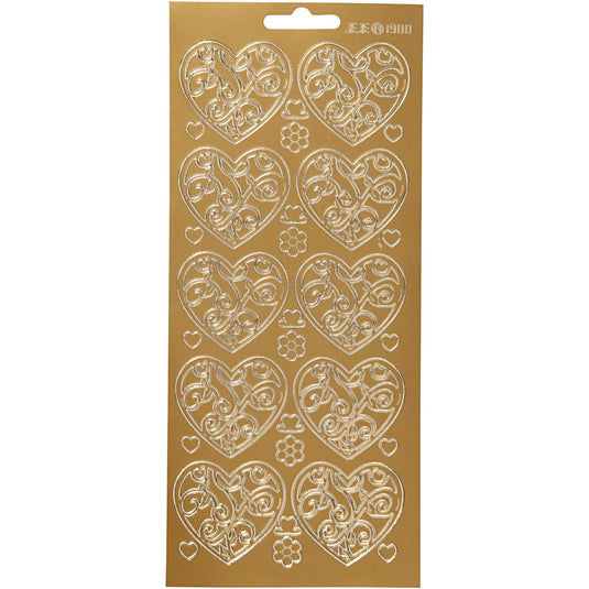 Stickers, harten, vel 10x23 cm, goud, 1 vel