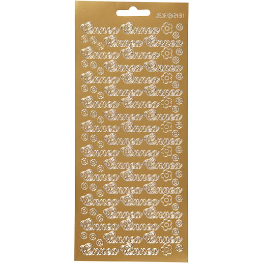 Stickers, onnea, vel 10x23 cm, goud, 1 vel