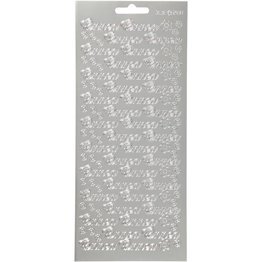 Stickers, onnea, vel 10x23 cm, zilver, 1 vel