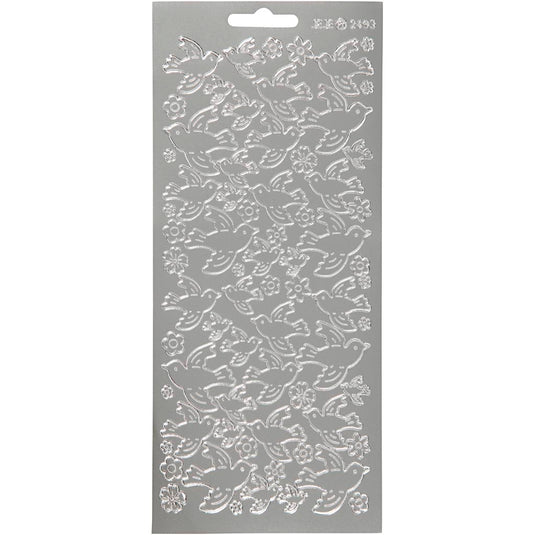 Stickers, duiven, vel 10x23 cm, zilver, 1 vel